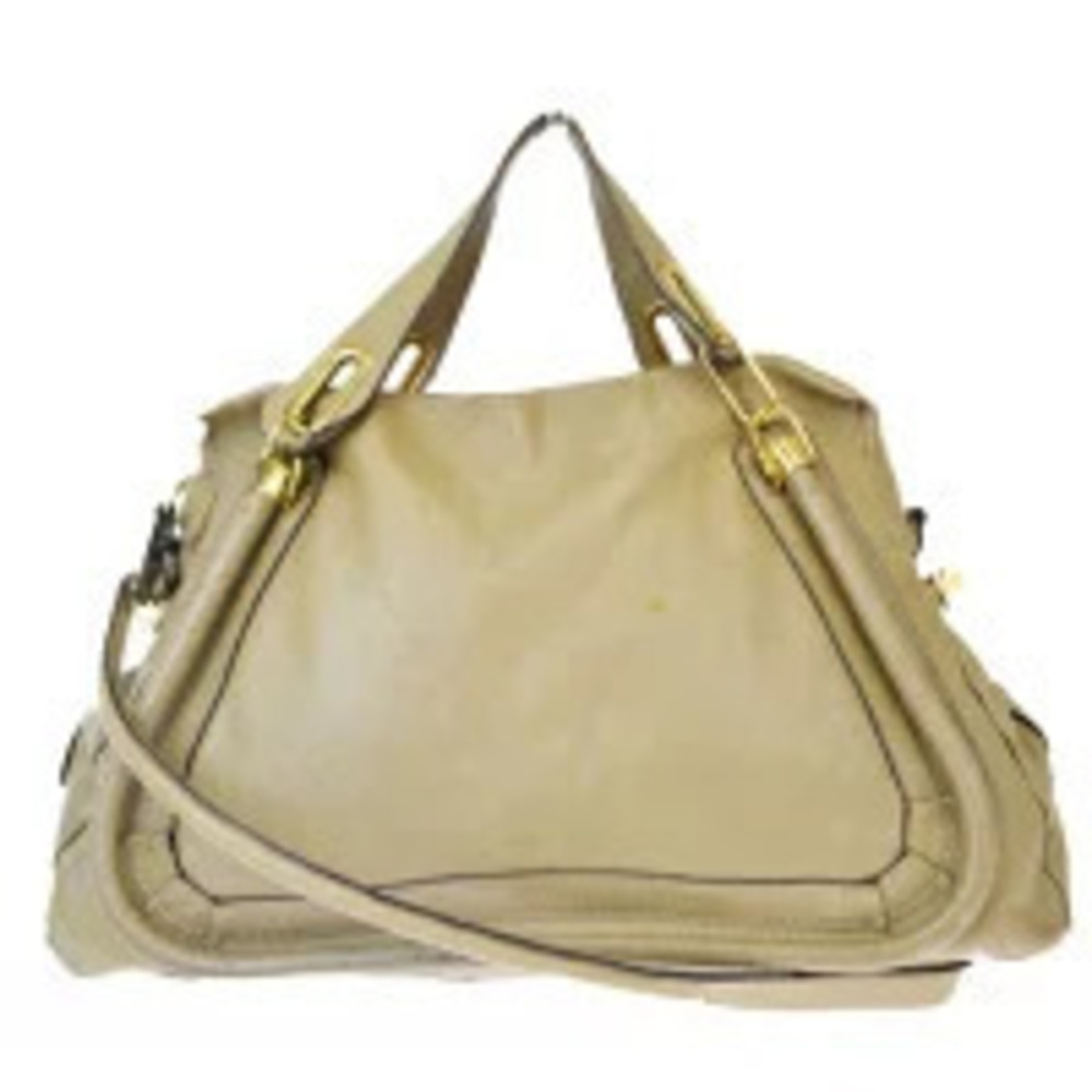 Chloe Paraty Handbag Shoulder Bag Beige Leather